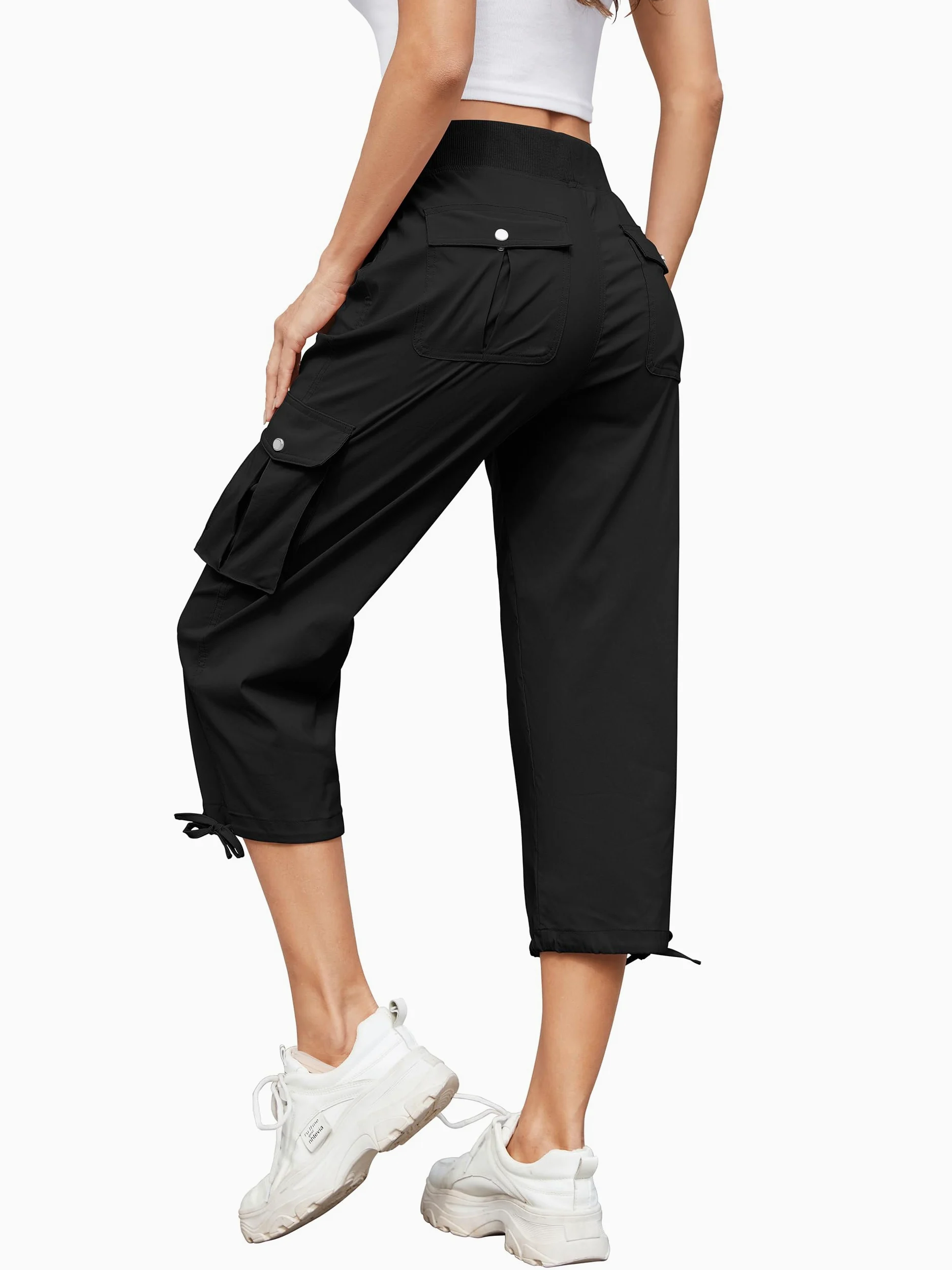 Hormtaer Hose Damen 3/4 Sommer Casual Cargohose Caprihose Jogginghose Comfy Stretch Leichte Outdoor Sport Reise Wanderhose Mit 6 Taschen