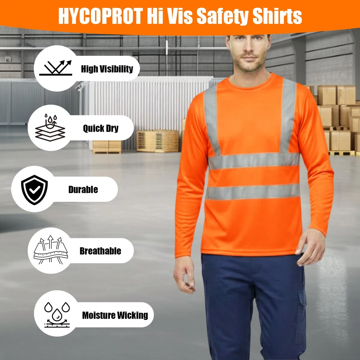 HYCOPROT Warnschutz T-Shirt Warnweste Reflektierend Warnweste Atmungsaktiv Leicht Kurzarmshirt Kurzarm Arbeitskleidung Sichtbarkeit Hemden