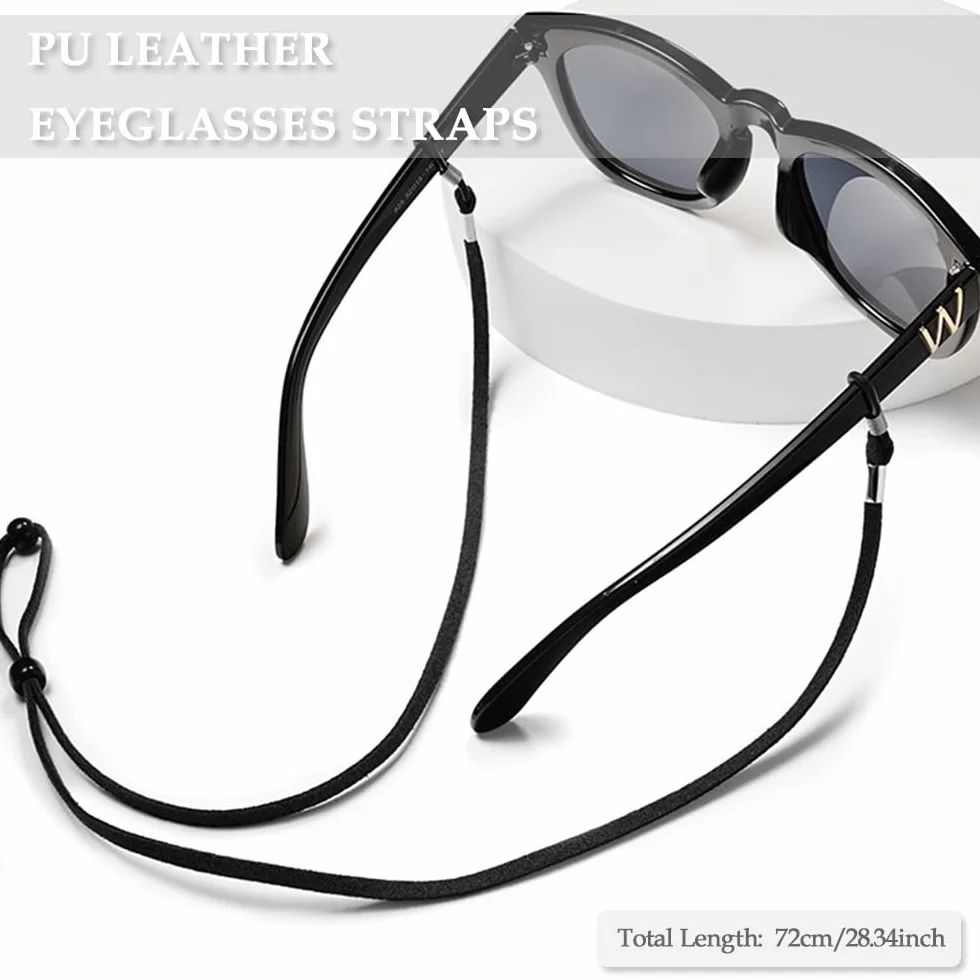 3 Stück Universal Brillenband aus Leder für Sonnenbrille - Brillenbänder Brillenkette Schwarz Einstellbarer Brille Cord für Damen und Herren