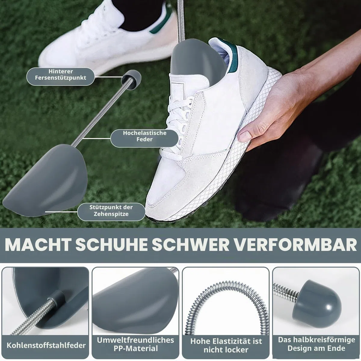 5 Paar Schuhstrecker - Schuhformer aus Kunststoff, Praktische verstellbare Schuhspanner für Herren und Damen mit Metall-Spiralfeder, Grau