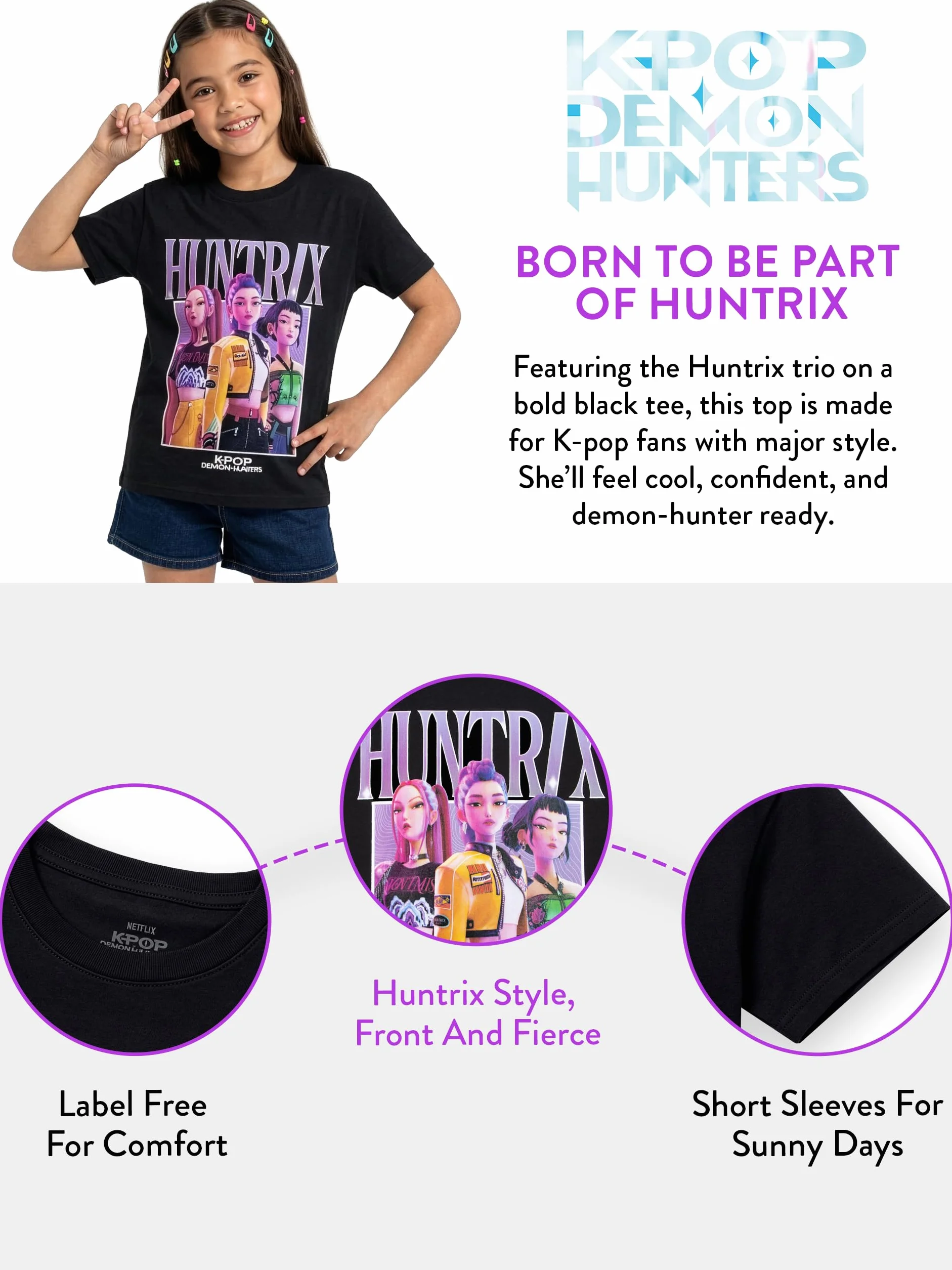KPop Demon Hunters T Shirt Mädchen, Huntrix T Shirt Mädchen, Kurzarm Kinder Top