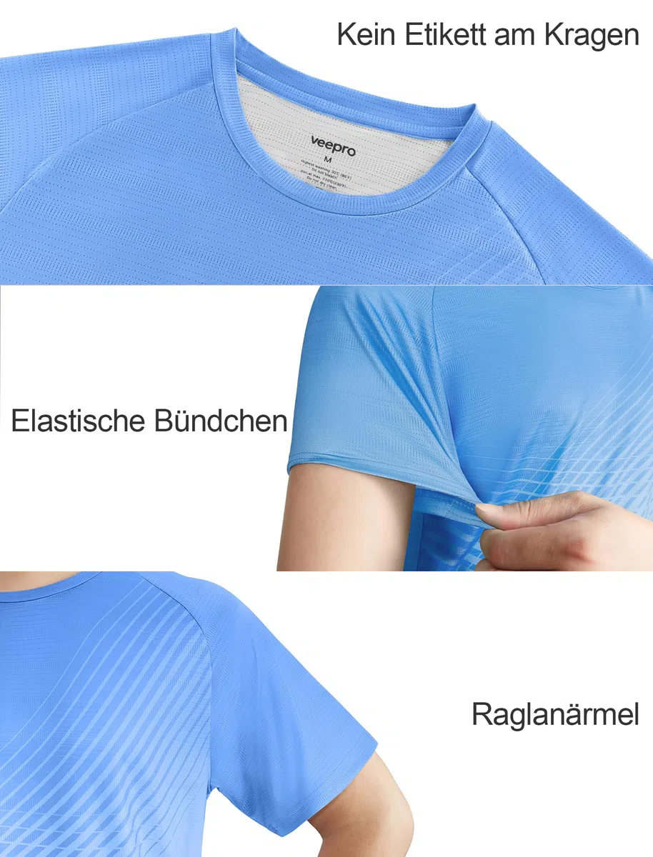 Sport Tshirts Herren Trainingsshirt Atmungsaktiv Laufshirt Funktionsshirt Kurzarm Sportshirt Schnelltrocknend Gym Shirt Farbverlauf Fitness Running Tops