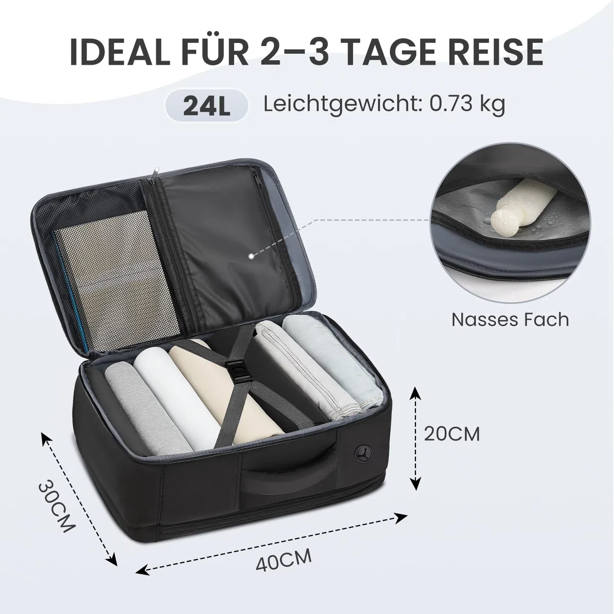 MATEIN Ryanair Handgepäck 40x30x20 mit Nassfach, Rucksack Handgepäck Flugzeug mit Laptopfach, Ryanair Rucksack 40x30x20 Klein 24L Reiserucksack für Damen Herren, Travel Backpack für Flugzeug, Schwarz