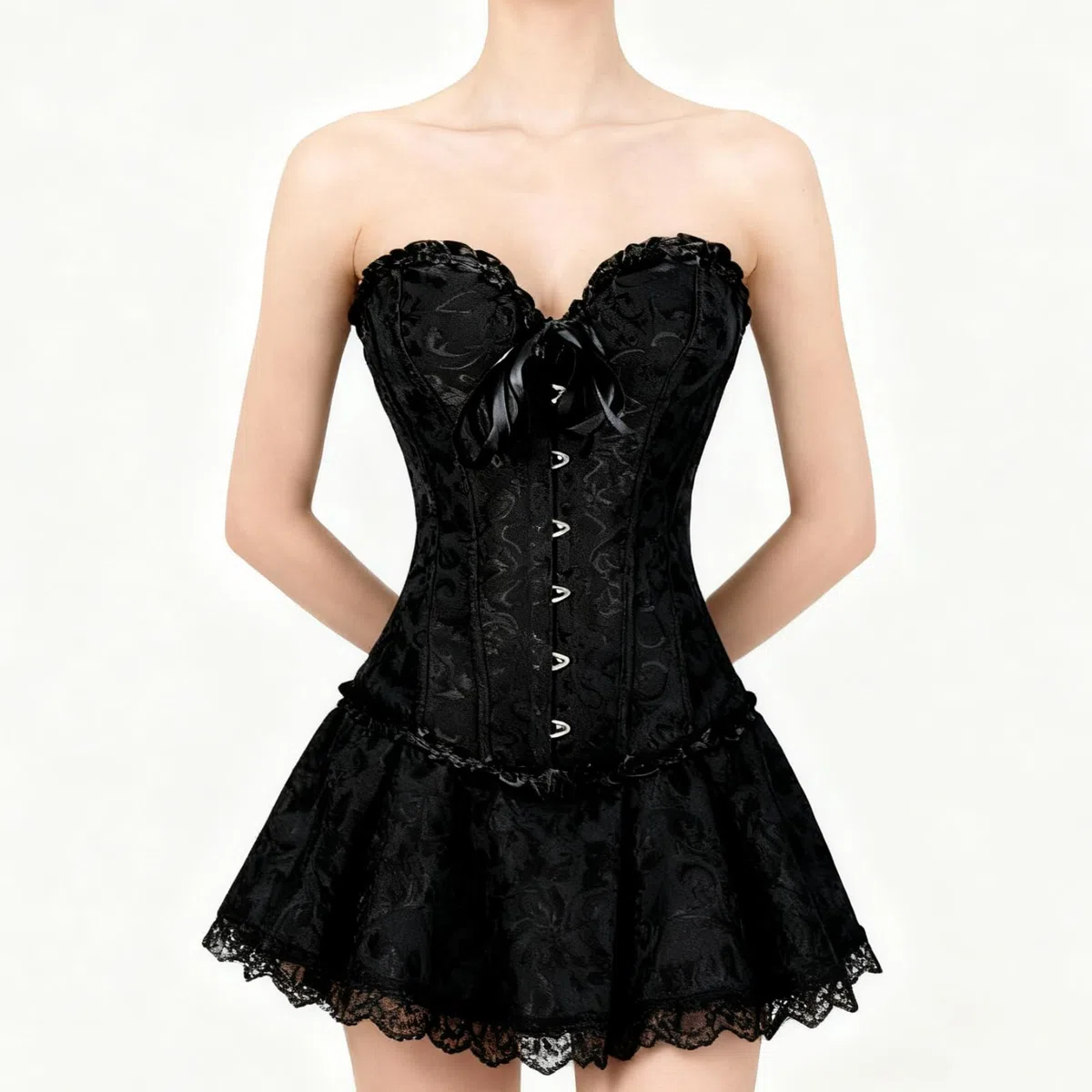 Damen-Korsetts, sexy Brokat, Überbrustkorsett mit Schnürung, Korsettstäbchen, Shapewear-Outfit