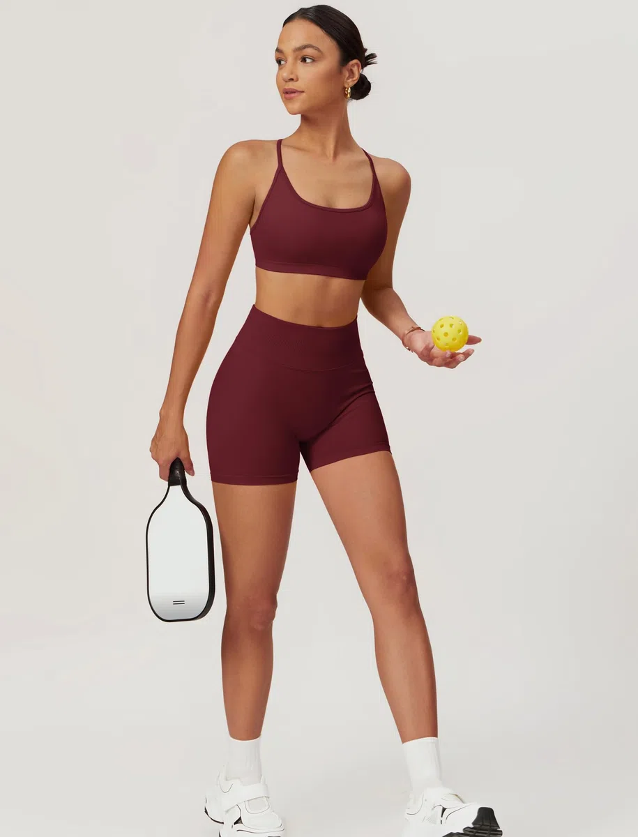 Odizli Damen Crossback Rückenfrei Sport BH + High Waist Shorts Outfit Fitness Gym Workout Yoga Sportkleidung
