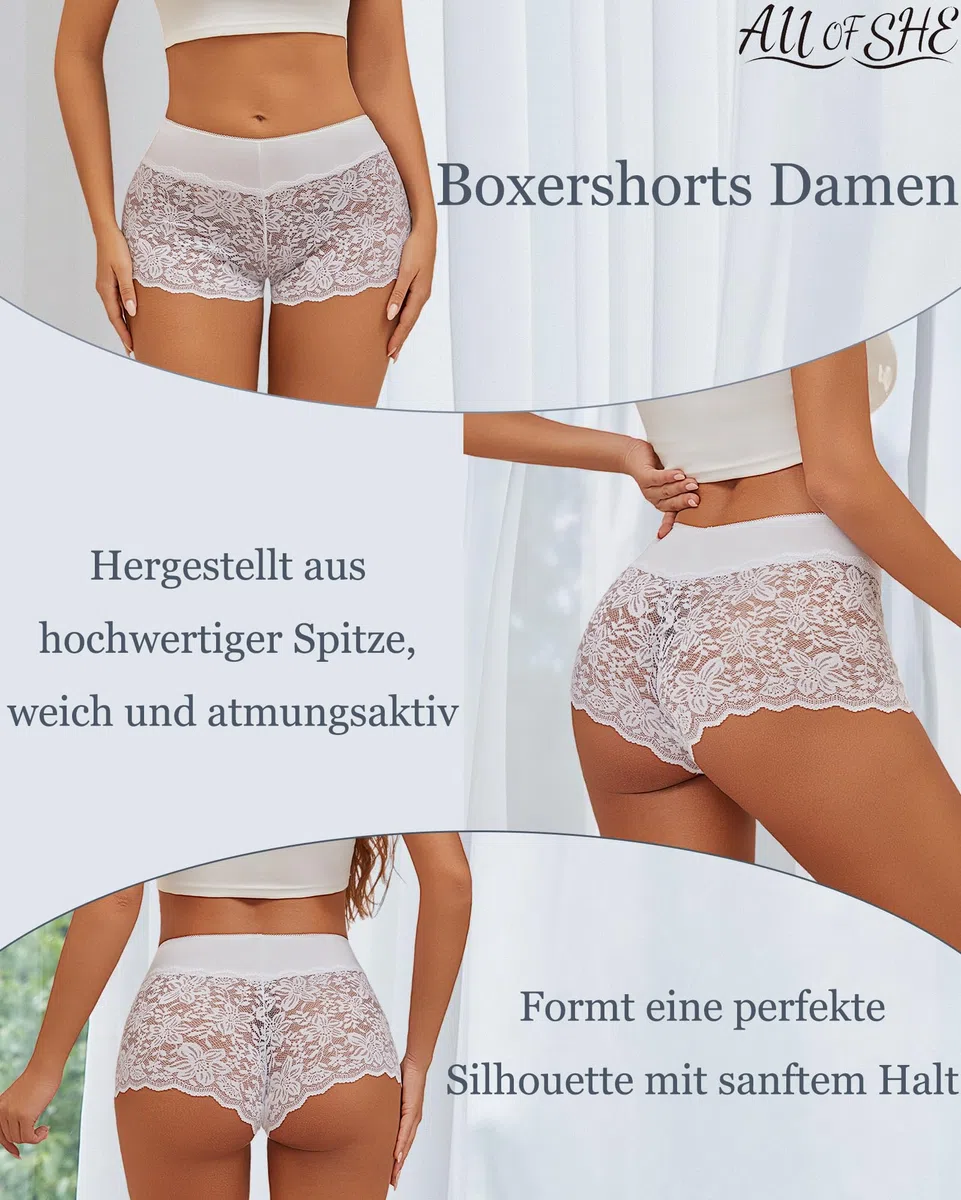 ALL OF SHE 5er Pack Unterwäsche Frauen Unterhosen Damen Große Größen Sexy Pantys Spitze Atmungsaktive Boxershorts Damen Panties Hipster Stretch-Baumwolle Bund Dessous Mehrpack S-3XL