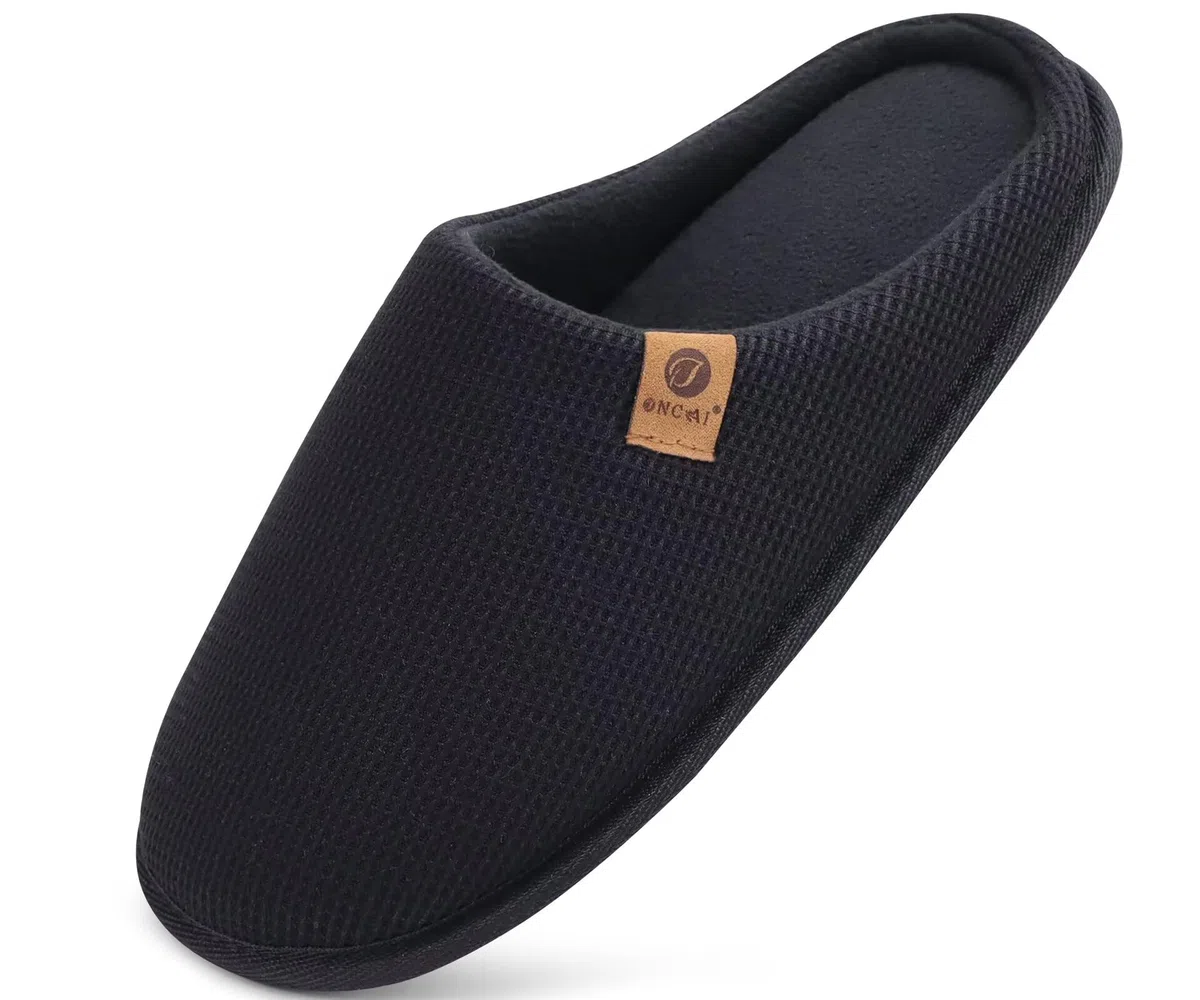 ONCAI Hausschuhe Herren Rückstellschaum Memory Foam Herren Pantoffeln und Mann Haus Schuhe mit Kunstpelz Futter und Indoor Outdoor Gummisohlen EU Größe 40-49
