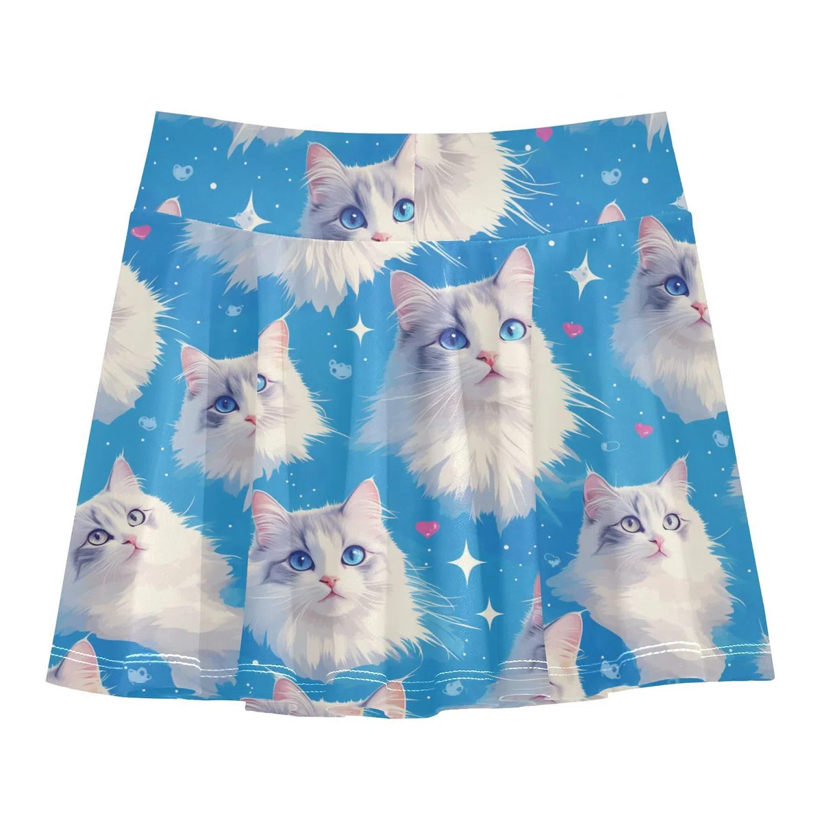 Tennisrock mit niedlichem Katzengesicht, für Mädchen, mit integrierten Shorts, Faltenrock für kleine Mädchen und Jugendliche, Blau