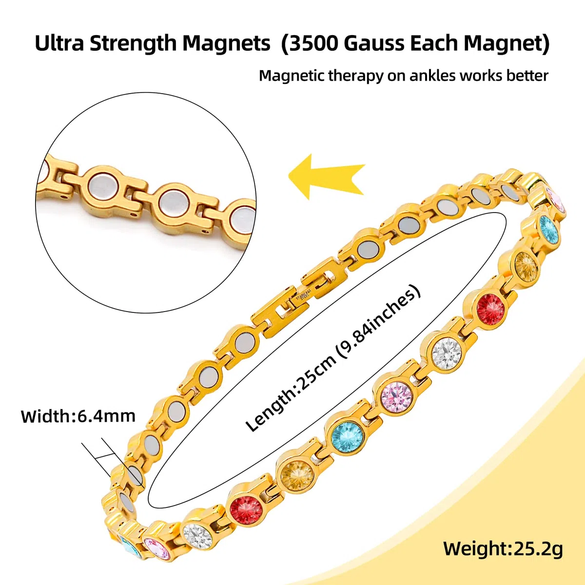 JEROOT Fußkettchen für Frauen - Magnetarmband Damen Edelstahl Ionenplattierung Gold - Zirkonia Fußkette Verstellbar 27cm - Geschenke für Frauen/Mama/Mutter