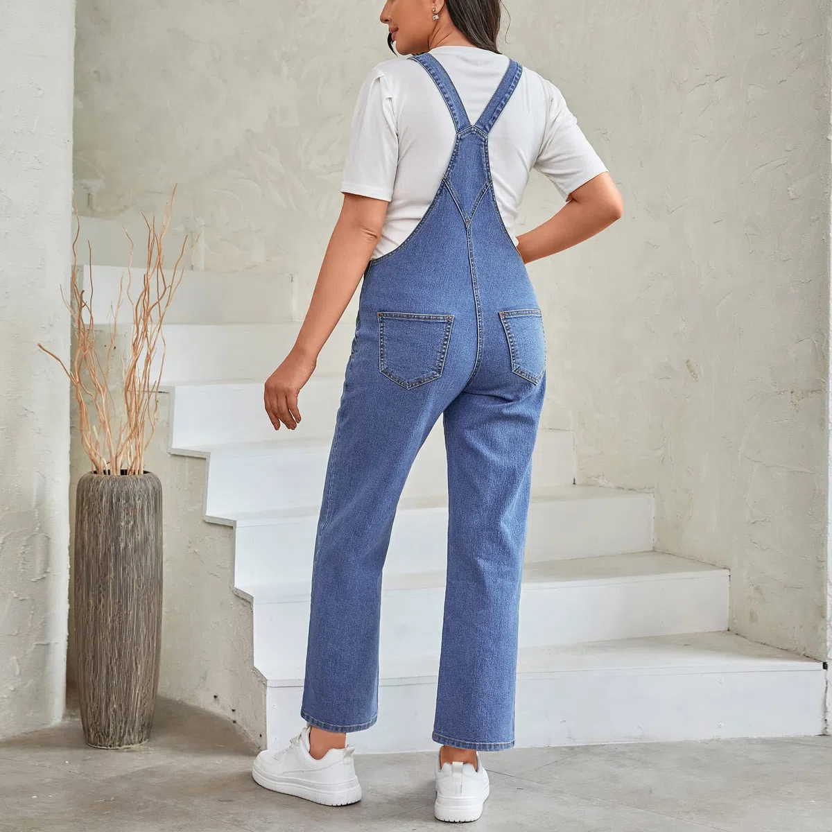 Umstands-Overall, Lätzchen, gerades Bein, knöchellang, Umstands-Denim-Overall für Schwangere