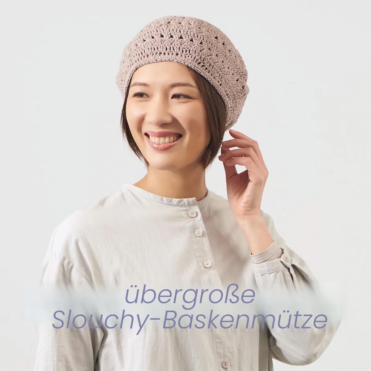 CHARM Baskenmütze Damen Beret Häkelmütze Barrett - Sommer Mütze Pantomime Französische Mütze Strickmütze Lochmuster