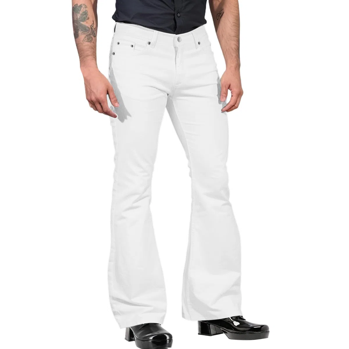 Herren Schlaghose Mit Ausgestelltem Bein Vintage Punk Geradem Bein Denim Jeans Schlaghose Mit Tasche Relaxed Stretch Bell Bottom Fit hip hop Felsen Hose Retro