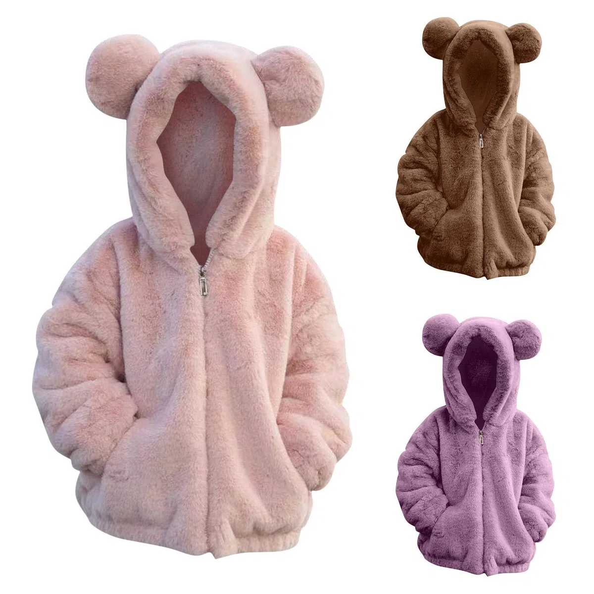 Kinder Mädchen Flauschige Fleecejacke mit Reißverschluss Süßer Teddymantel Weiche Bärenohren Kapuzenpullover Sweatshirt Sherpa Fleecejacke Jungen Wintermantel Langarm Pelzige Oberbekleidung