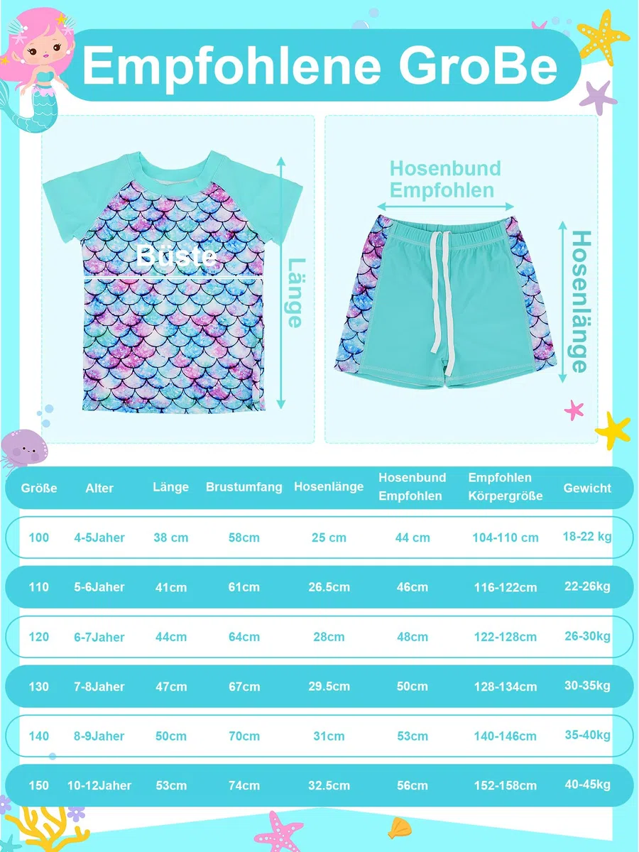 2-teiliger Mädchen-Badeanzug, 4–5 Jahre, Kinder-Badeanzug, Rashguard-Set, UV-Schutz, Bademode, Badeshorts, kurzärmelig, zweiteilig, für Strand, Pool, Sommer