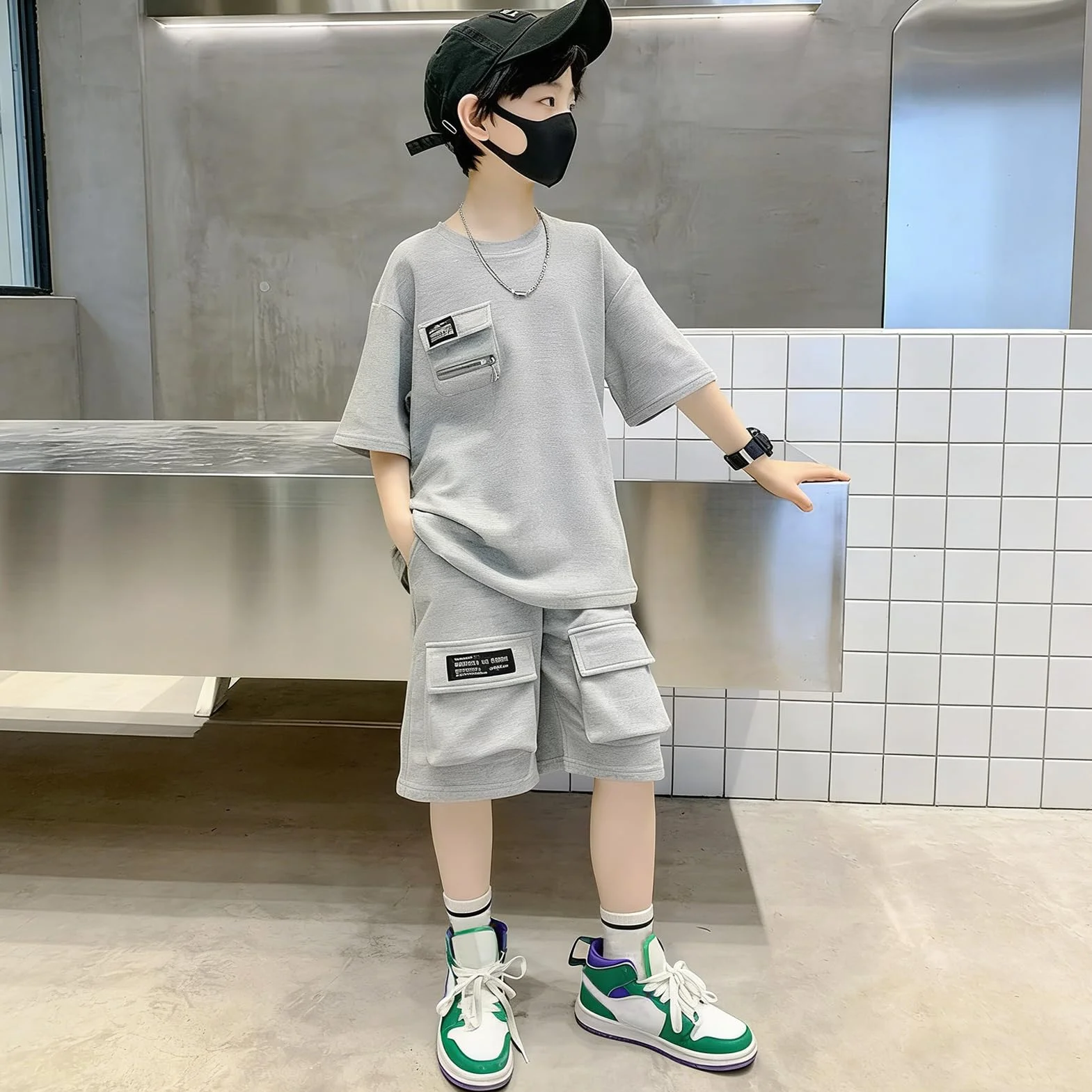 Jogginganzug Kinder Jungen Atmungsaktiv Kurzärmeliges Sportset Lässiges Sommer-Set 2tlg T-shirt + Shorts