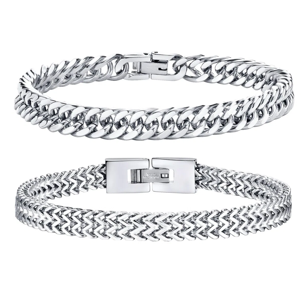 Herren Armband Edelstahl Armbänder Panzerkette - 2 Stücke Silber Schwarz Gold Herrenarmbänder für Männer Jungs Kubanische Armband 8mm Breite 19cm/21cm/23cm Länge Geschenke für Ehemann Papa Sohn Bruder