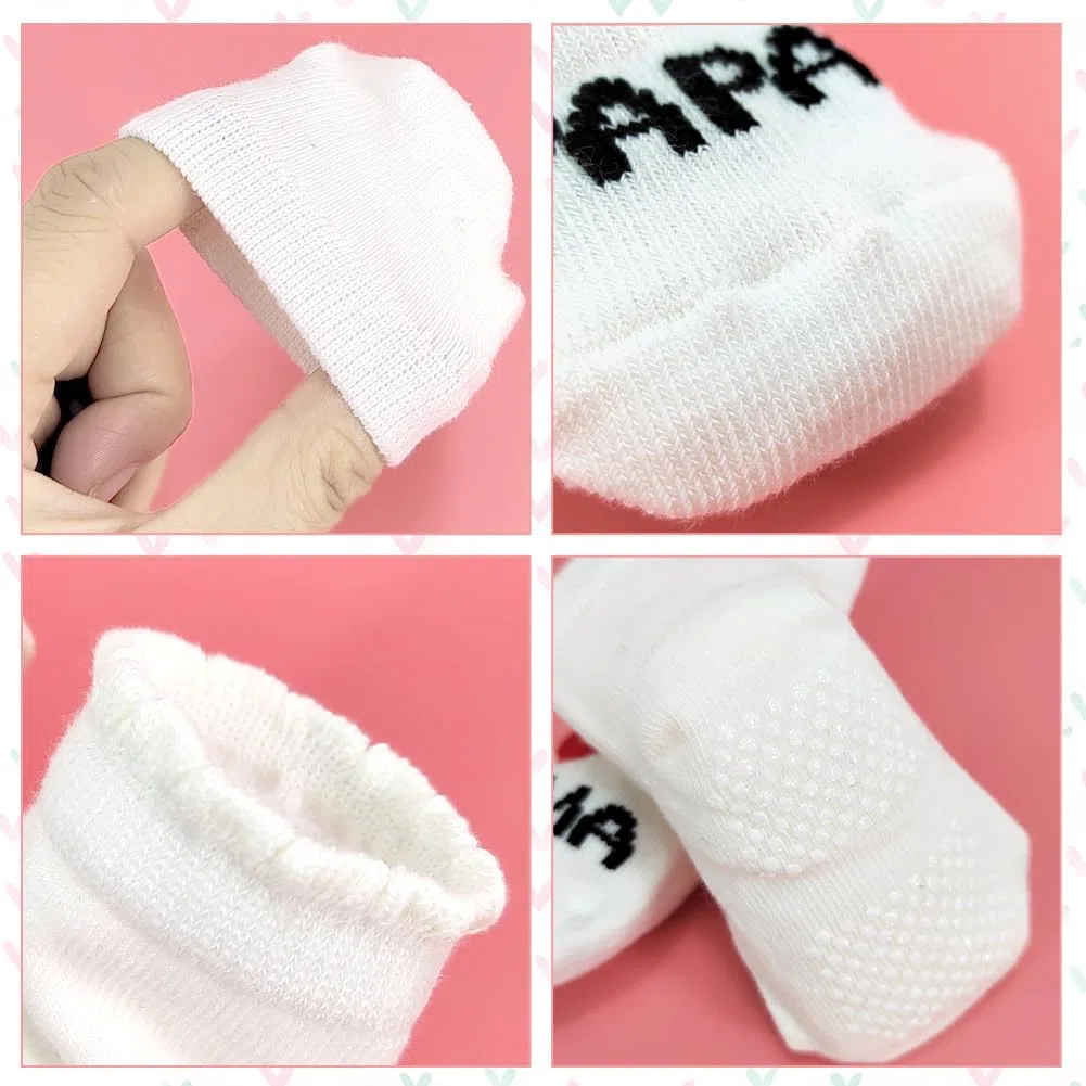 EQLEF Mama&Papa Baumwollsocken für Neugeborene - Dünne Socken 0-6 Monate für Mädchen Jungen - Home Socken Geschenk für Baby Dusche, Weihnachten, Neujahr (2 Paare)