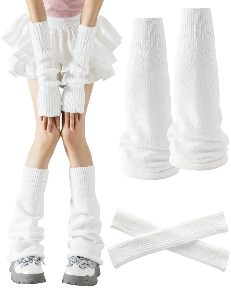 Yawlsow Stulpen Damen Knöchelwärmer Winter Gestrickte Beinwärmer für Mädchen Frauen Leg Warmers Y2k Rüschen Beinstulpen niedlich Kawaii Kniestrümpfe Harajuku-Zubehör für Warm Ballett Yoga Tanz