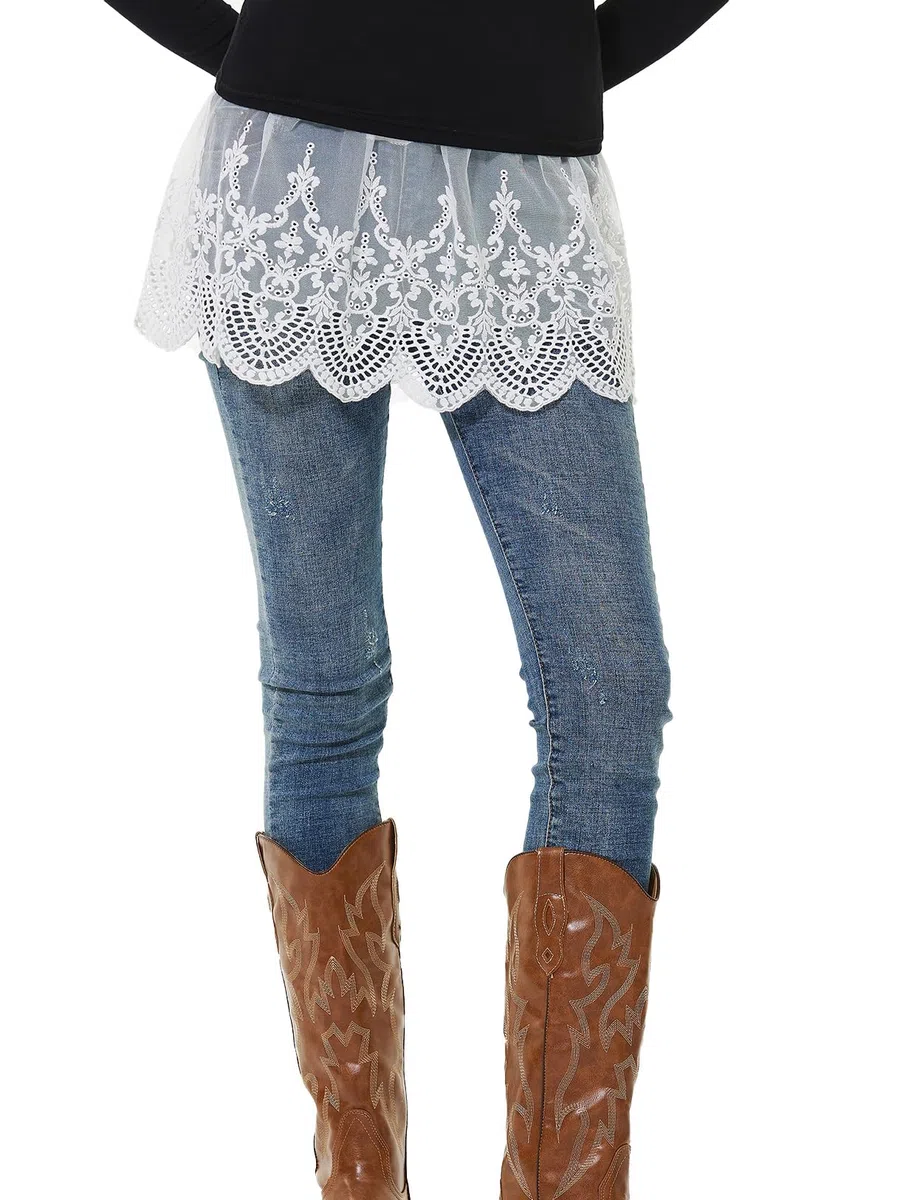 BEAUTELICATE Damen Blusenrock Verlängerung Baumwolle Hemdverlängerung Blusenverlängerung Grosse Grösse mit Spitze für Legging Pullover Mini Unterrock Hemdrock für Layering Top S-3XL