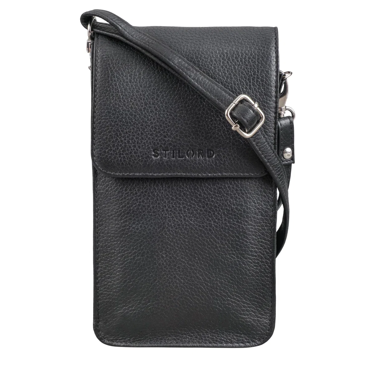 STILORD Imola Echtleder Handytasche 7 Zoll Damen Herren Vintage Umhängetasche Leder Crossbody Bag schwarz
