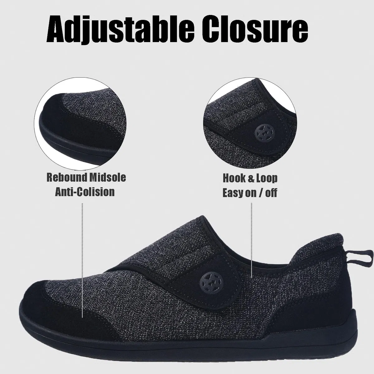 Sisttke Diabetiker Schuhe Herren Hausschuhe Damen Leichte Extra Weit Walkingschuhe Klettverschuß rutschhemmend Freizeitschuhe Arthritis Ödem Geschwollen Gesundheitsschuhe