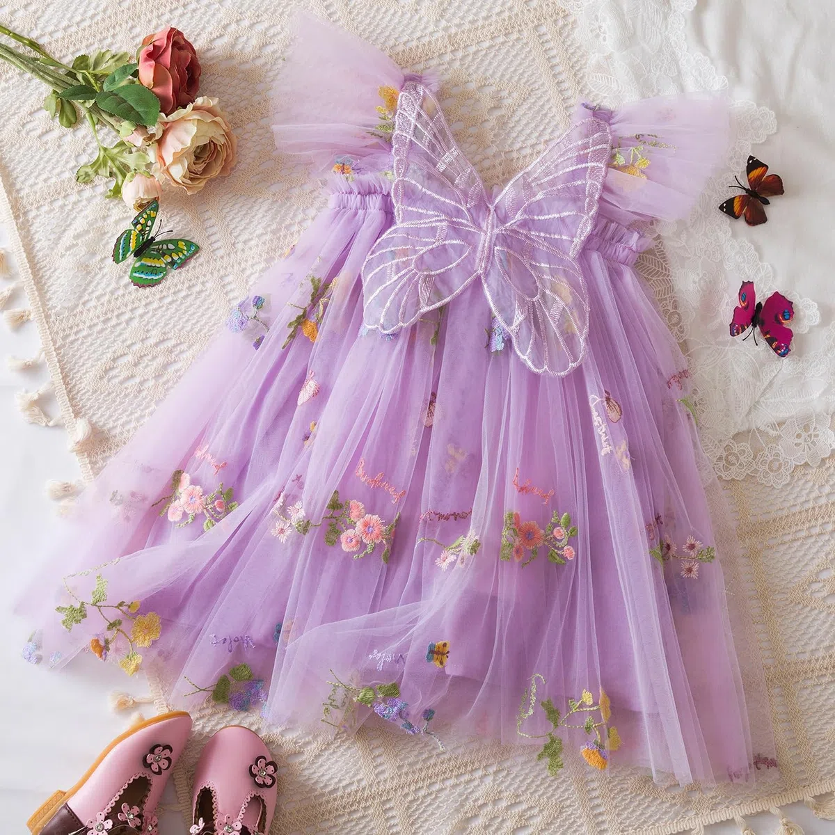 DivingBirds Baby Mädchen Kleid Kleinkind Schmetterling Tüll Kleid Ärmelloses Sommer Hochzeit Geburtstag Festliche Party Blumen Kleider für Mädchen 6 Monate-5 Jahre