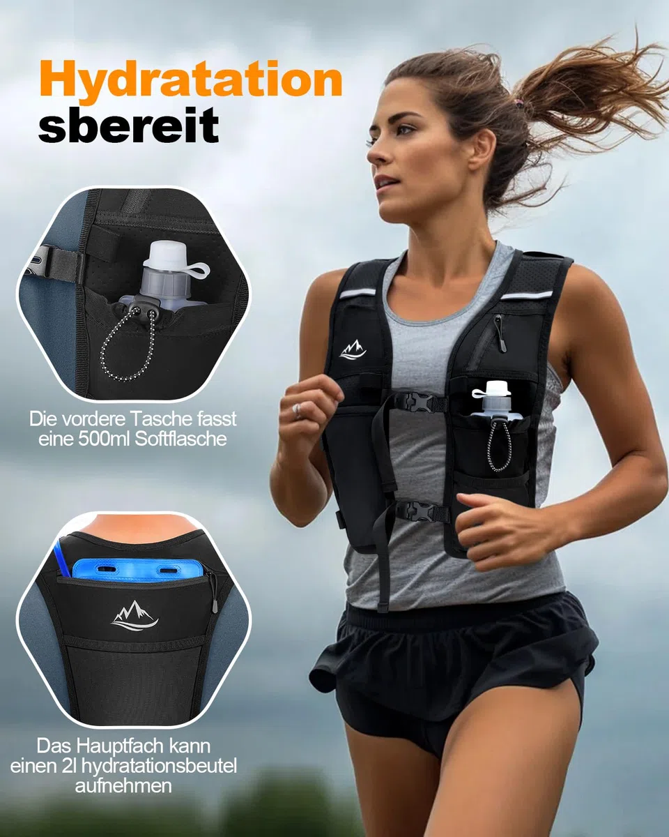 ISEYOU Ultraleicht Laufweste, Reflektierender Trinkrucksack für Damen und Herren, Trail Rucksack Trinkweste, Verstellbarer Running Vest Fahrradrucksack für Läufe, Jogging, Radfahren, Marathons