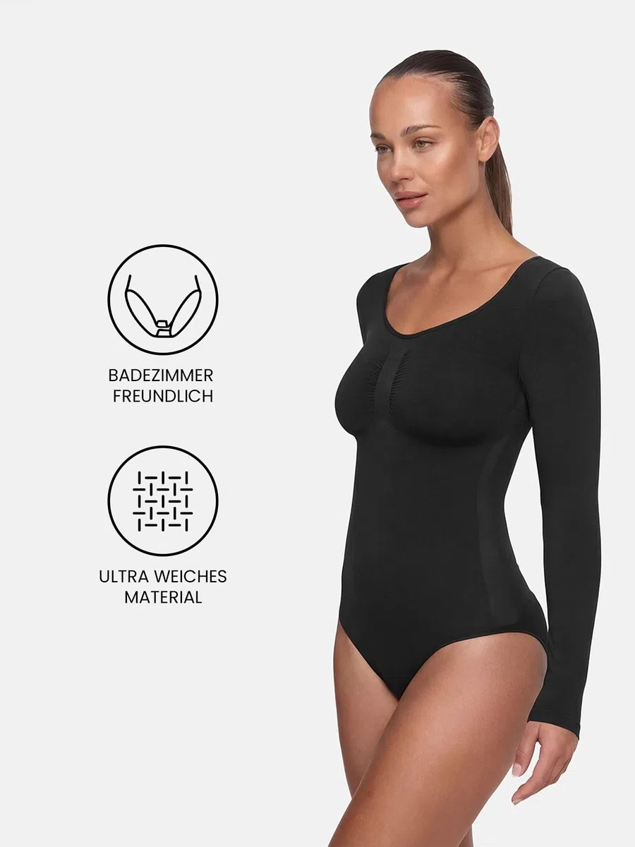 creamy fabrics Damen Figurformender Shapewear Bodysuit mit Slip – Longsleeve Body für unsichtbaren Sitz – Starke Kompression für Bauch & Taille – Nahtlos mit Po-Lifting Effekt