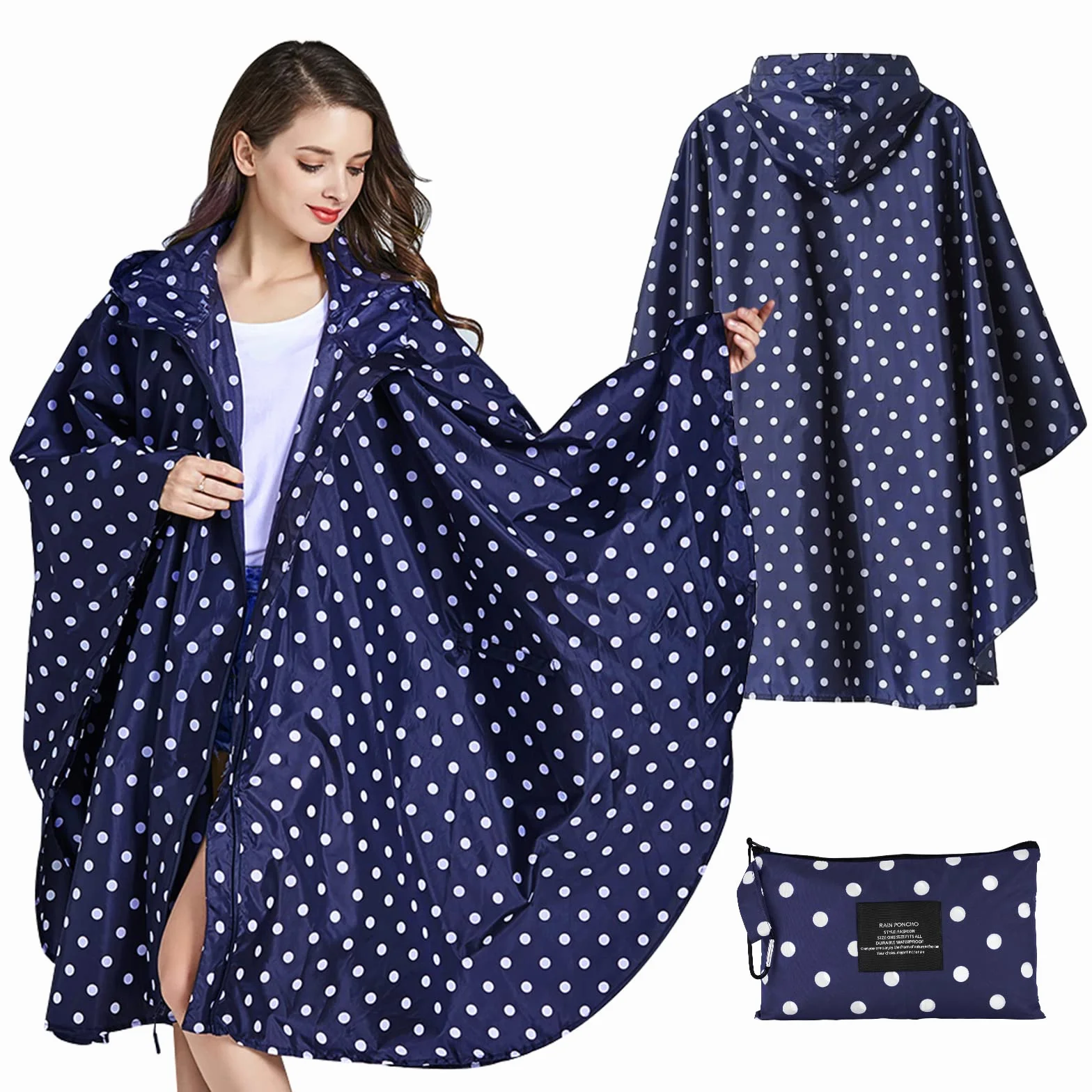 SOPPY Regenmantel für Frauen, Langer Regenponcho wasserdichte Regenbekleidung Regenjacke Winddichte Regencape Raincoat Regenschutzbekleidung mit Pattentasche Kapuze Tunnelzug