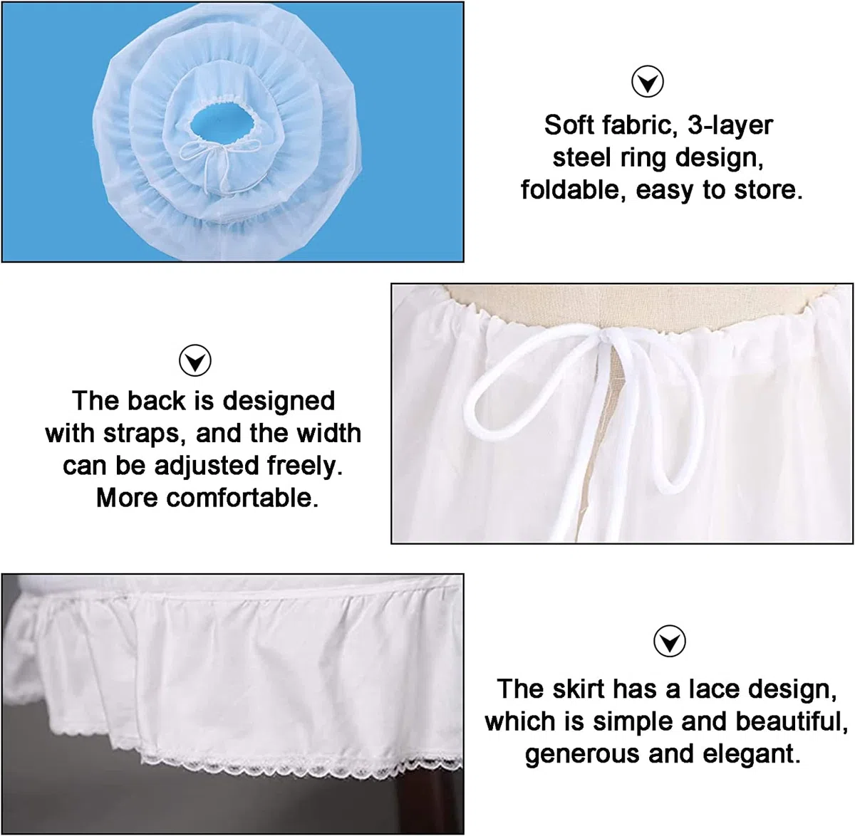 Unterröcke Crinoline Brautkleid Petticoat Unterrock Ballkleider Abendkleider Unterro-ck Reifro-ck Petticoat Kleid Hochzeit Mädchen Reifrock Hochzeit Zubehör (weiß)