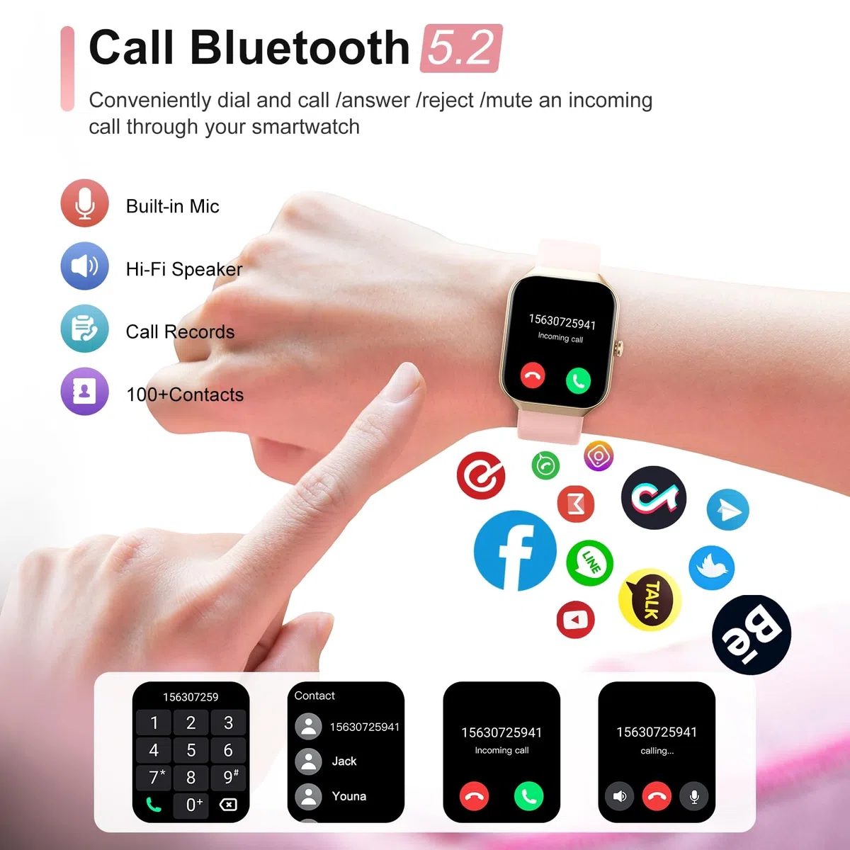 Smartwatch Damen mit Telefonfunktion, 1,96" HD Touch Fitnessuhr mit Pulsuhr und Schlafanalyse Fitness Tracker, Smart Watch mit 113+Sportmodi IP68 Wasserdicht Sportuhr für iOS Andriod, Roségold