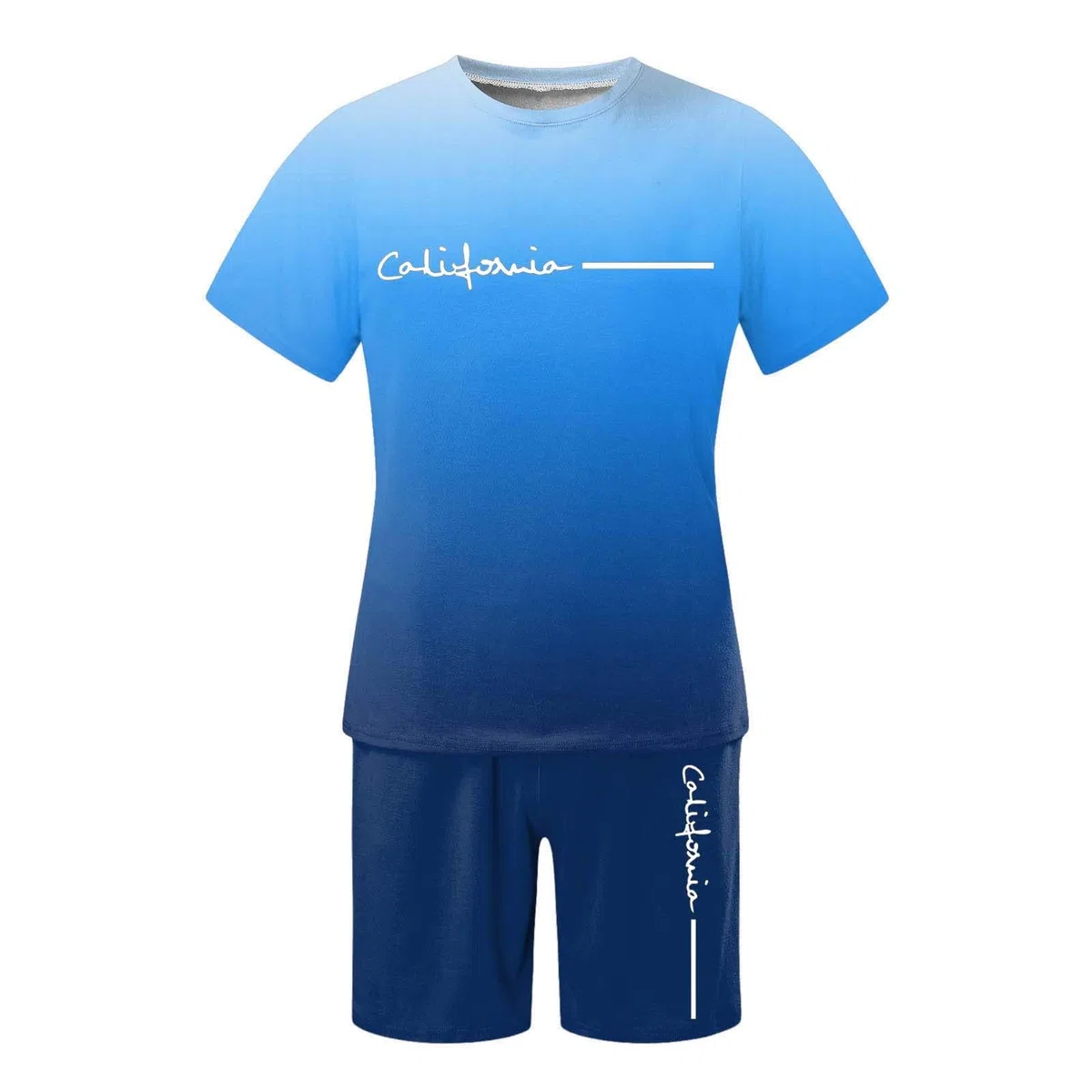 Trainingsanzug Herren 2 Teiler Sommer Outfit Jogginganzug Farbverlauf Aufdruck Zweiteiler Freizeit Sportanzug Komfort Kurze Hosen + T Shirt Set Bequeme Freizeitanzug Männer Sportbekleidung Sets