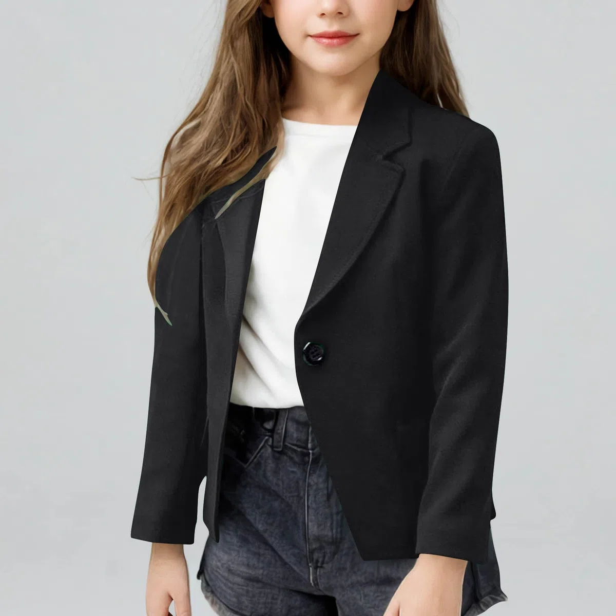 Mädchen Blazer Elegant Einfarbig Anzugjacke für Mädchen Mode Revers Langarm Trenchcoat mit Doppelter Seitentasche&Innentasche Frühling-Herbst Kinder Cardigan Jacke Kurz Arbeitsanzug 5-14 Jahre