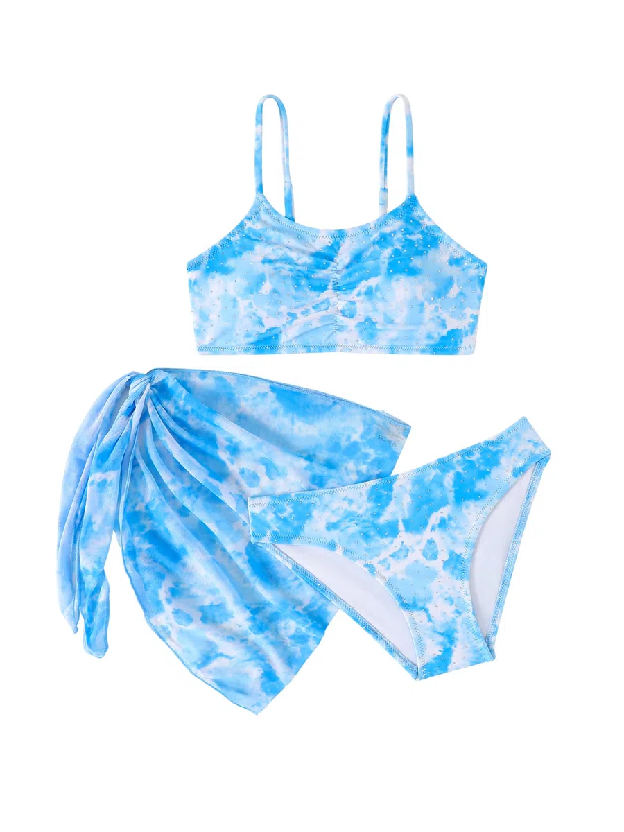 NATUST Mädchen Badeanzug 3-teilig Bikini Set Bikinioberteil mit Triangel Bikinihose und Rock