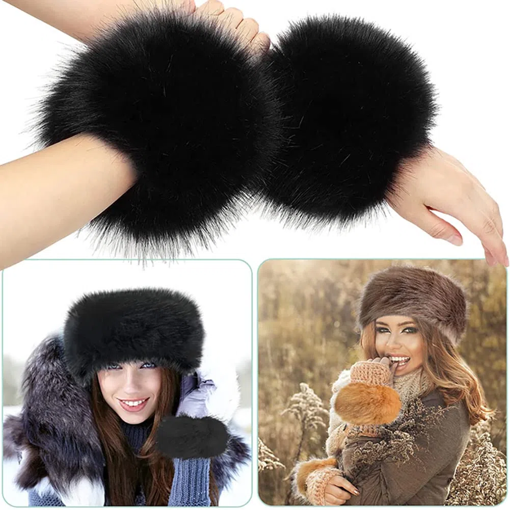 1 Paare Fell Pelz Armstulpen,Damen Pulswärmer Pelz Kunstfell Fellstulpen Fell Manschette Handschuhe Pulswärmer Kunstfell Winter Handgelenk Wärmer für Pullover Mantel Weste Jacken für Frauen,Braun
