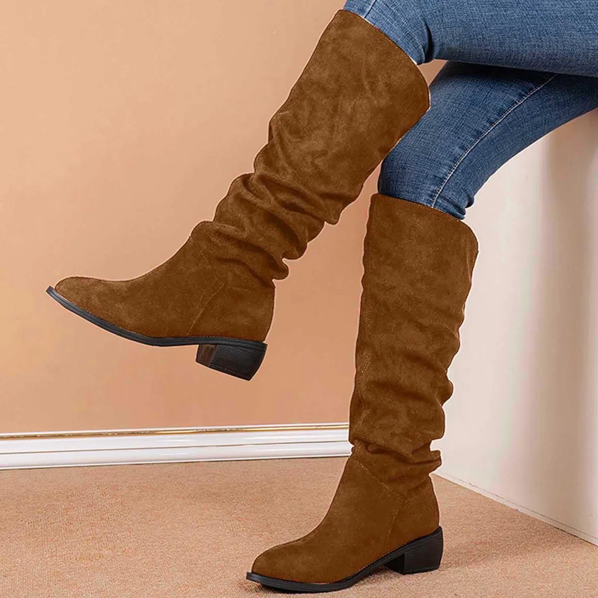 SKFLABOOF Overknees Stiefel Damen - Western Cowboy Boots Mit Absatz Flach Stiefeletten Schuhe Winterboots High Heels Damenstiefeletten Elegant Langschaftstiefel