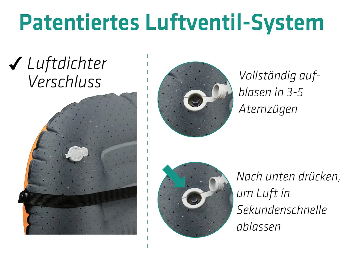TREKOLOGY Camping Kissen Ultraleicht – Aufblasbares Nackenkissen für Camping, Trekking, Wandern, Strand – Ergonomisches Kopfkissen - Aufblasbares Kissen/Campingkissen für Outdoor-Aktivitäten