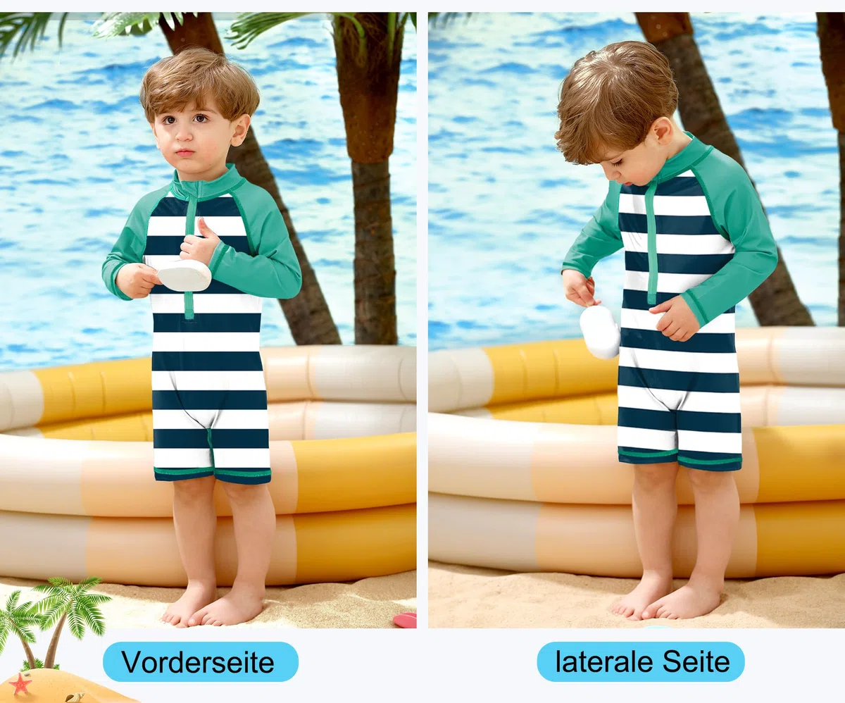 BesserBay Baby Langarm Badeanzug UPF 50+ mit untere Knöpfen 1/2 Zip Einteiliger Rash Guard 0-36 Monate
