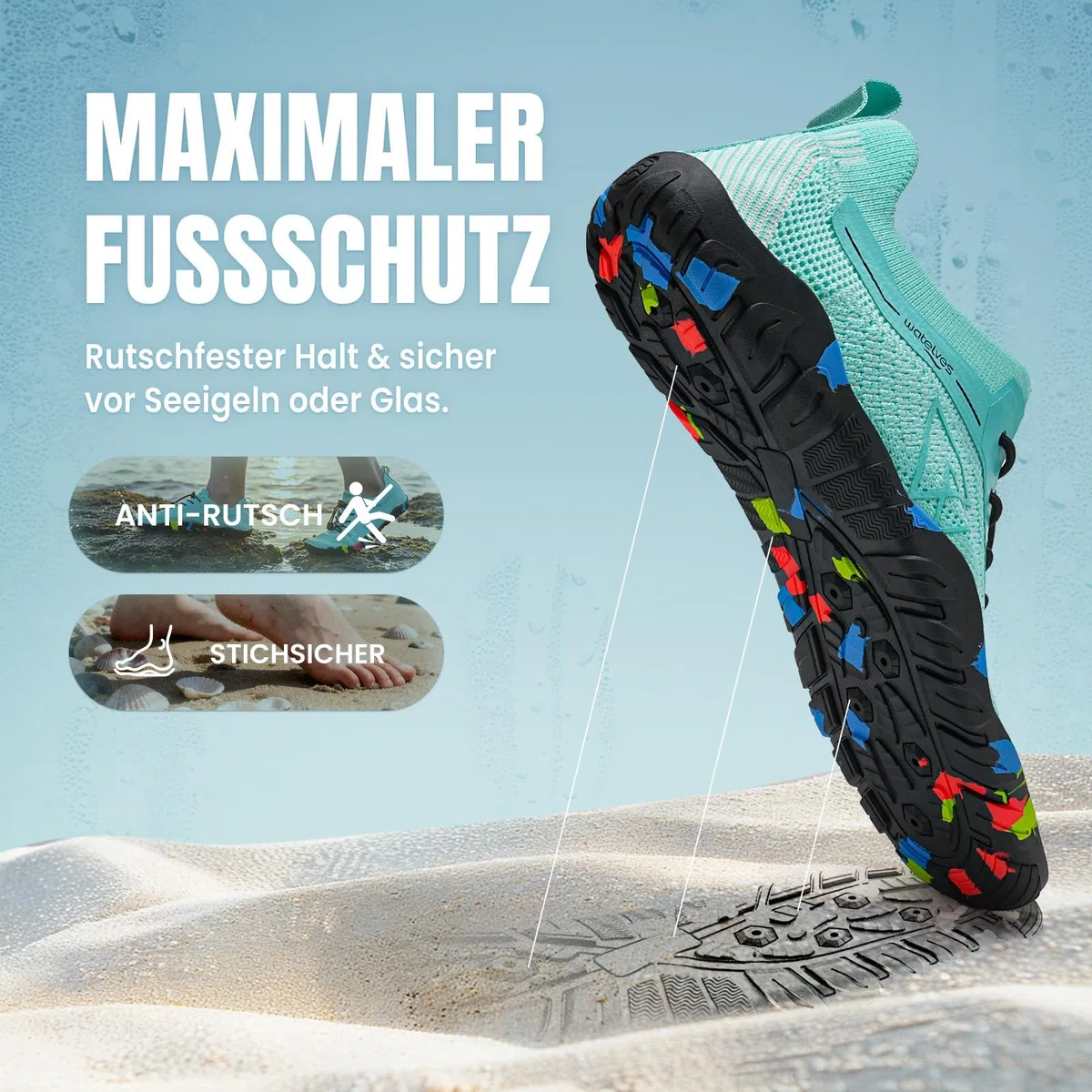 WateLves Badeschuhe Wasserschuhe Damen Herren Schnell Trocknende und Schnell Tragende Strandschuhe für Tauchen Surfen Wassersport Wandern Yoga Alltag 36-48EU