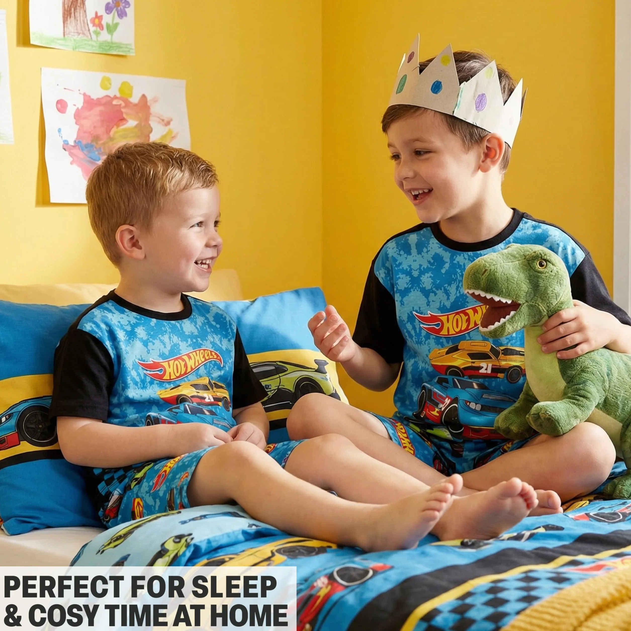 Hot Wheels Pyjama Jungen 2-6 Jahre, 2-Teilig Baumwolle Kurz Schlafanzug Kinder mit Kurzarm T-Shirt, Sommer Nachtwäsche, Geschenke für Kinder