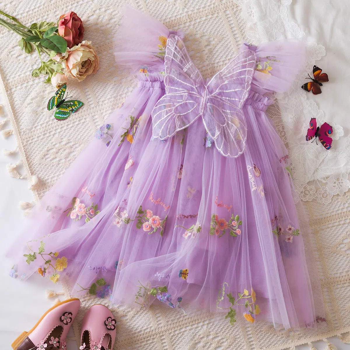 JiAmy Baby Mädchen Kleid Schmetterling Blumen Stickerei Ärmelloses Tüllkleid Kleinkind Sommer Hochzeit Geburtstag Party Prinzessin Kleider für Mädchen 6 Monate-5 Jahre