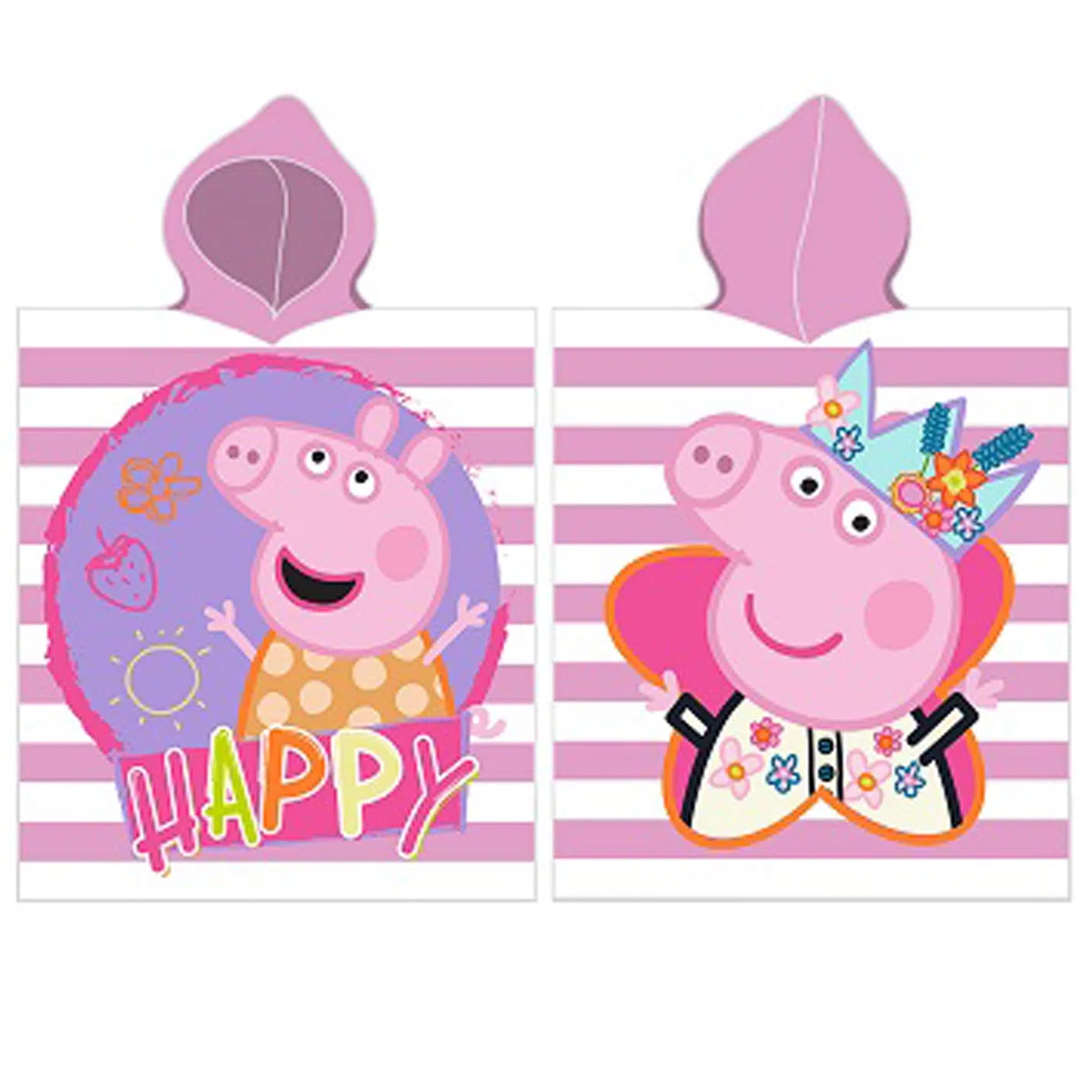 Peppa Wutz Pig Kinder Kapuzen Bade-Poncho Happy 55x110 cm 100% Baumwolle Veloursqualität Poncho Bademantel Badetuch Strandtuch Duschtuch Handtuch Pareo Grampy Rabbit Mümmel Sunny Cartoon Piggie