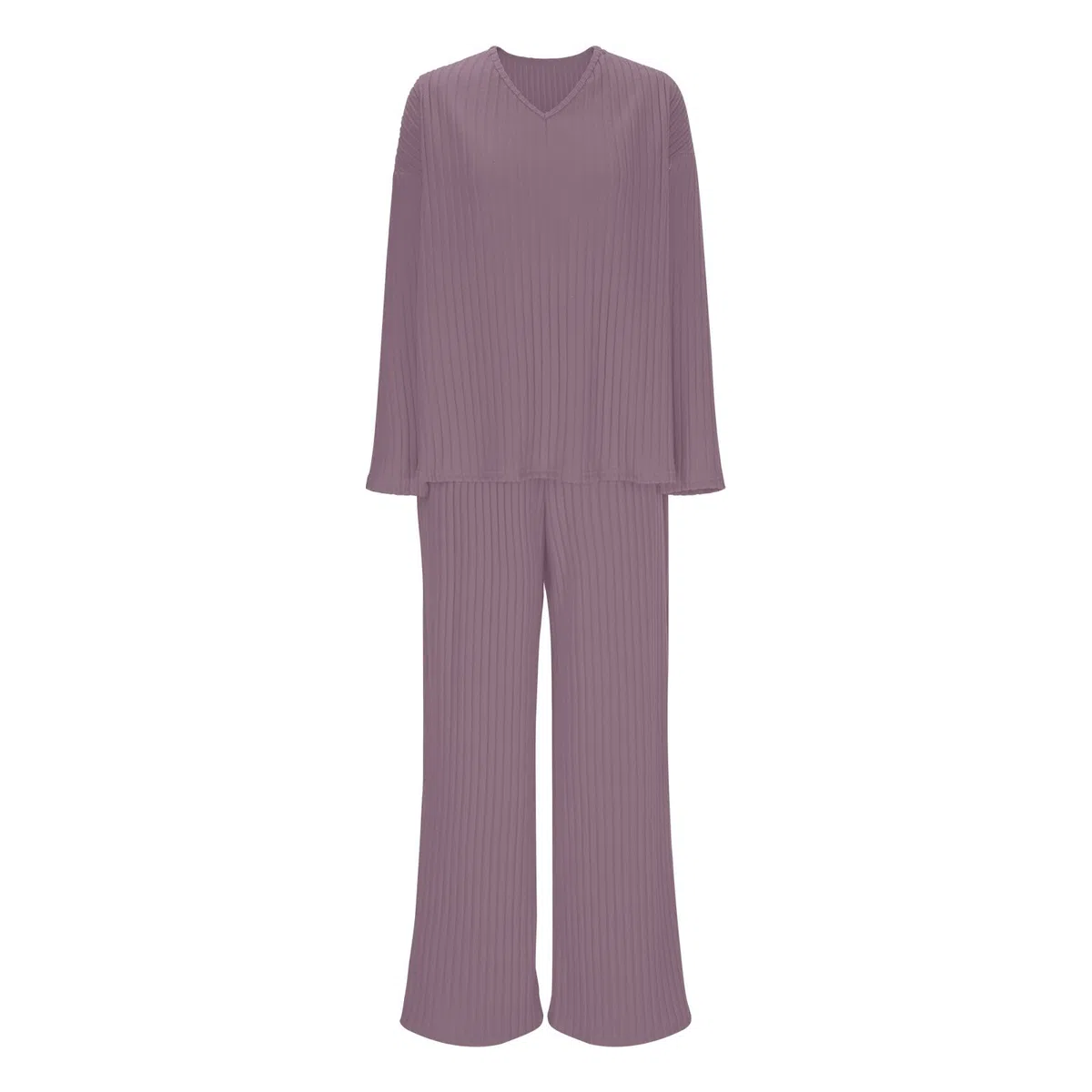 RLEHJN Jogginganzug Damen Set,Lang Gerippt Hausanzug Kuschelig Einfarbig Pyjama Set Elegant Langarm Nachtwäsche Zweiteiler Weich Strickanzug Loungewear Freizeit Trainingsanzug für Herbst Winter