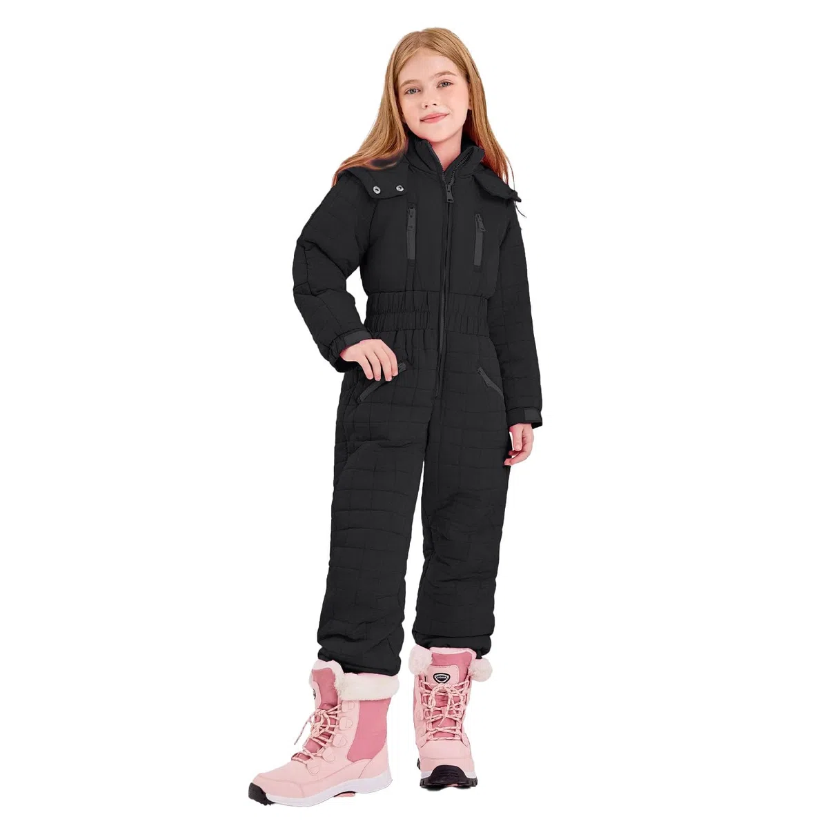 Schneeanzug Mädchen, Skianzug Kinder Leichter Schneeoverall Wasserdicht Winddicht Skianzug mit Abnehmbare Kapuze, Verdickt Warm Skioverall