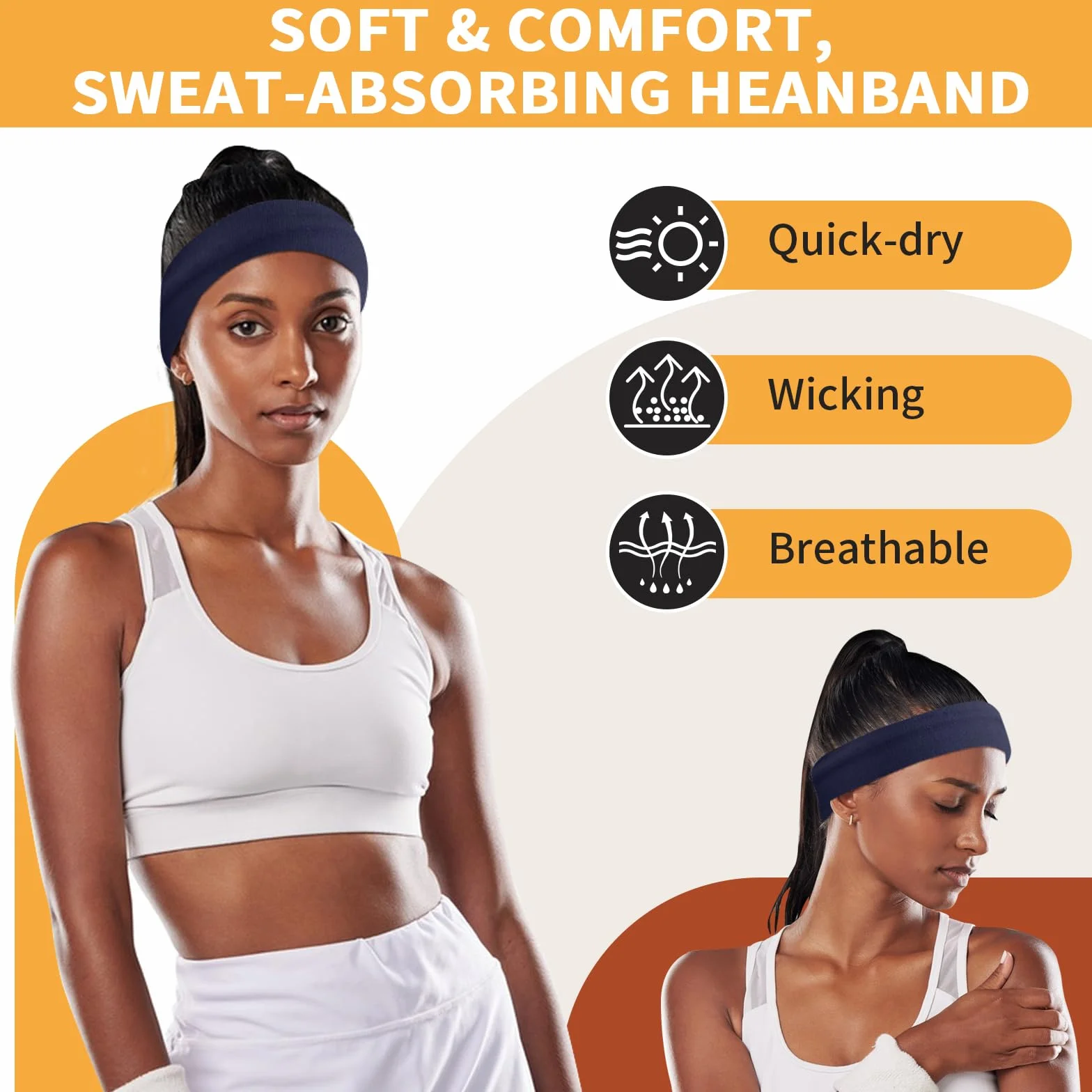8 Stück Haarband Damen, Stirnband Sport, Schweißband Stirn, Elastische Haarbänder, Breites Haarband, Unisex Anti-Rutsch Stirnband für Laufen, Radfahren, Yoga und Fitness
