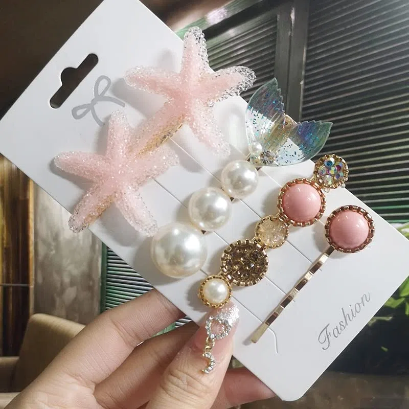 Süßer Seestern Perle Kristall Haarspangen Set Acryl Geometrische Haarspange Pin Für Frauen Mädchen Haarschmuck Kopfbedeckung