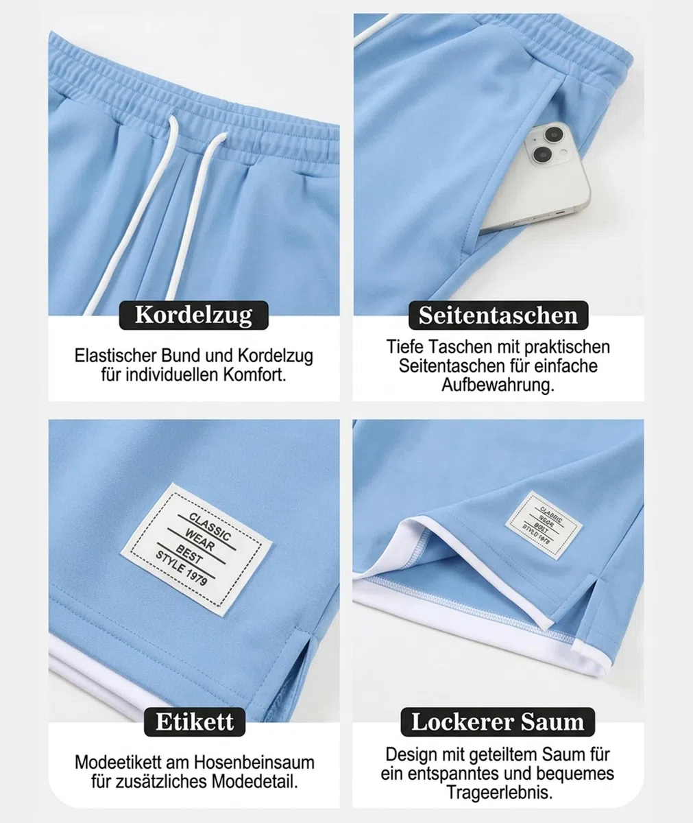 Elainone Herren Sommer Set T-Shirt & Shorts Kurz Trainingsanzug 2-teiliges Set 95% Polyester 5% Elasthan