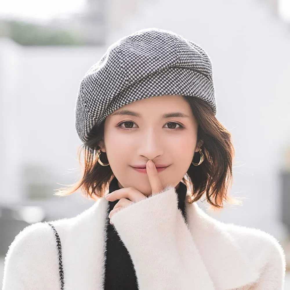 Duories Klassische Damen Beanie Mütze Warme Wintermütze Wollmütze Baskenmütze Herbstmütze Barett Mütze Beret Cap Baskenmütze Schiebermütze Schlapphut für Frauen Mädchen,Schwarz