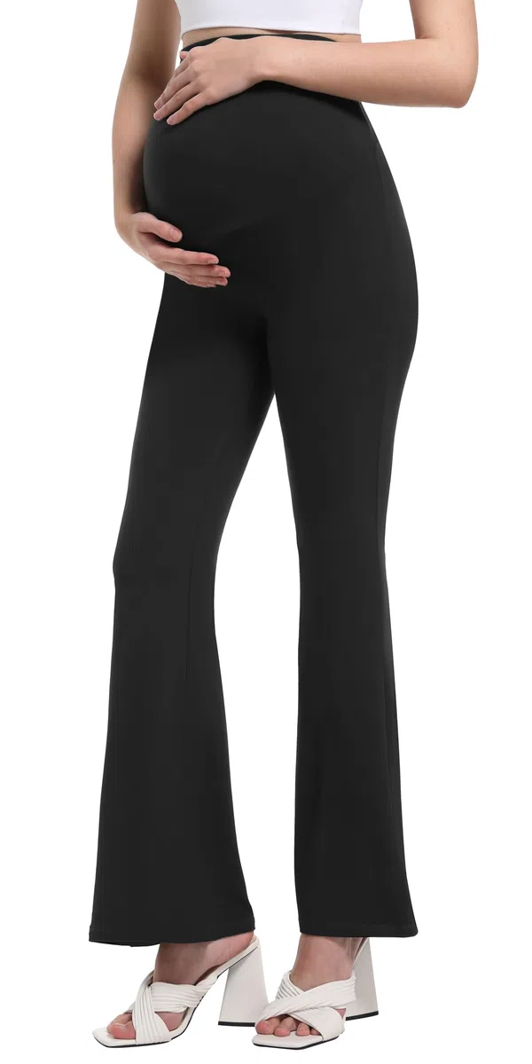 Schwangerschafts Leggings Damen Umstands-Schlaghosen-Leggings Mutterschaft Yoga Hosen Blickdicht Stretchy Bootcut über dem Bauch Umstandshosen Hose für Arbeit Lounge Sporthose