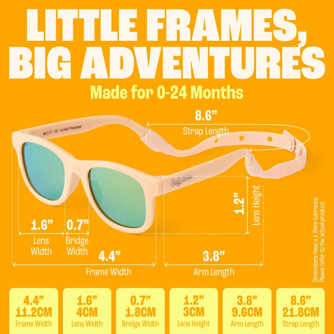 BABY SUNNIES Polarisierte Baby Sonnenbrille mit Riemen - 0-24 Monate, UV Schutz, Bruchsicher - Kinder Sonnenbrillen BPA Frei
